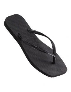 Slim Square Toe Thongs in Black