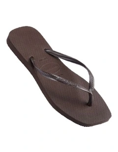 Slim Square Toe Thongs in Dark Brown