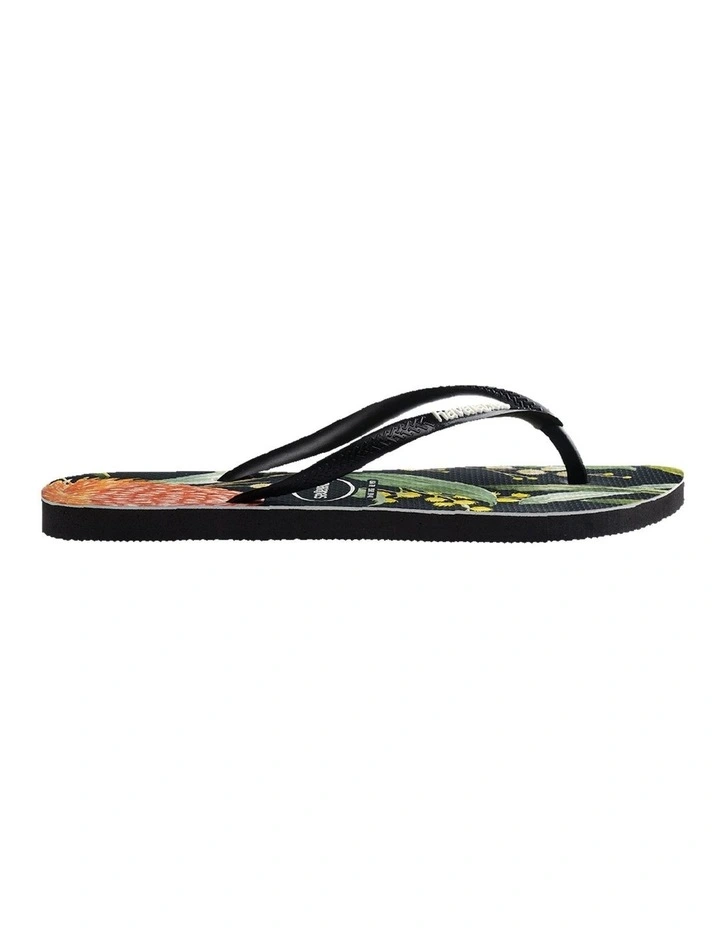 Slim Fauna Bush Flower Thongs in Black image 2