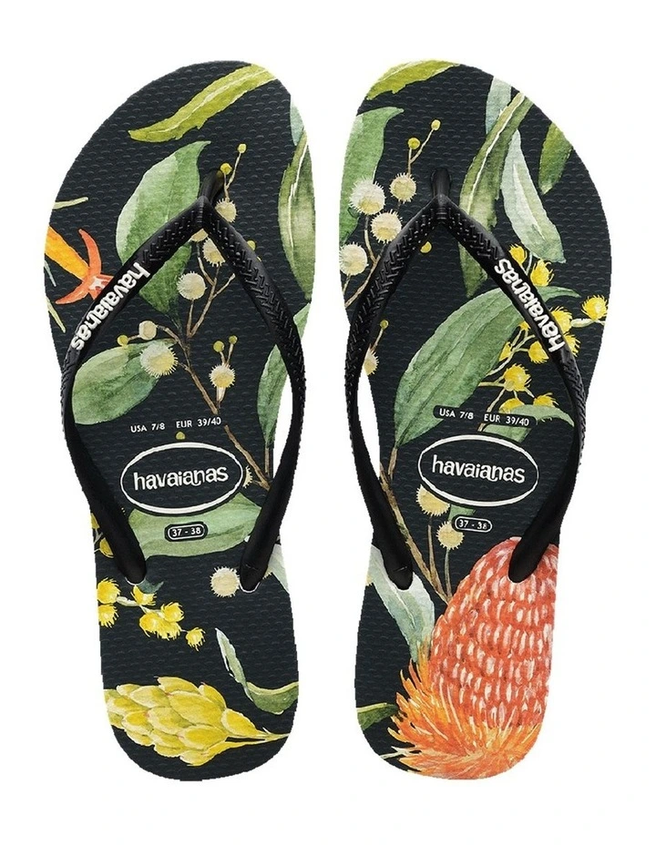 Slim Fauna Bush Flower Thongs in Black image 3