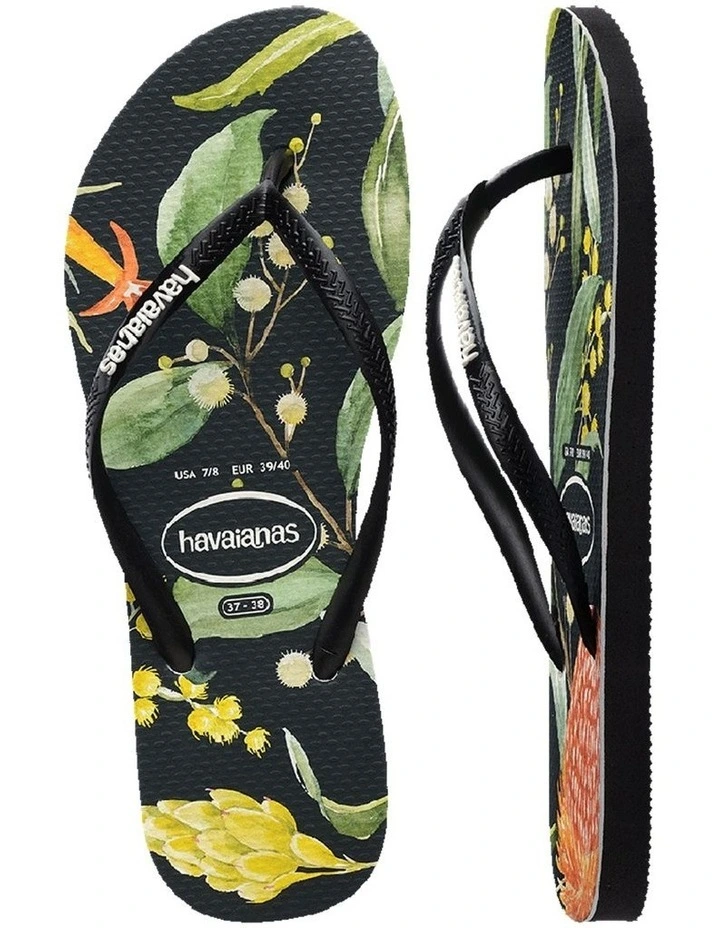 Slim Fauna Bush Flower Thongs in Black image 4