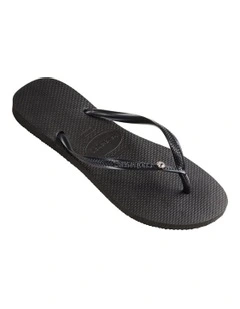 Slim Crystal Thongs in Black