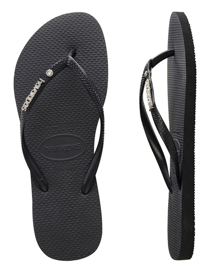 Slim Crystal Thongs in Black image 4