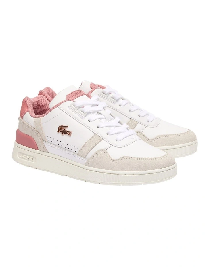 T-clip Contrasted Leather Sneakers in White/Pink image 2