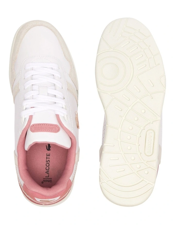T-clip Contrasted Leather Sneakers in White/Pink image 4