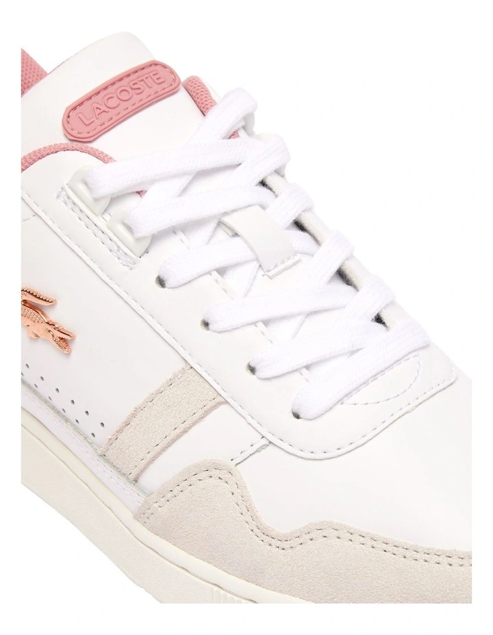 T-clip Contrasted Leather Sneakers in White/Pink image 6