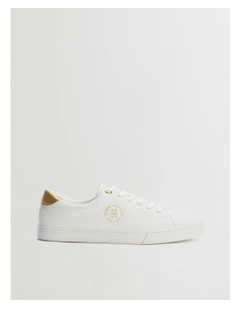 Metallic Gold Circular Logo Trainers in White