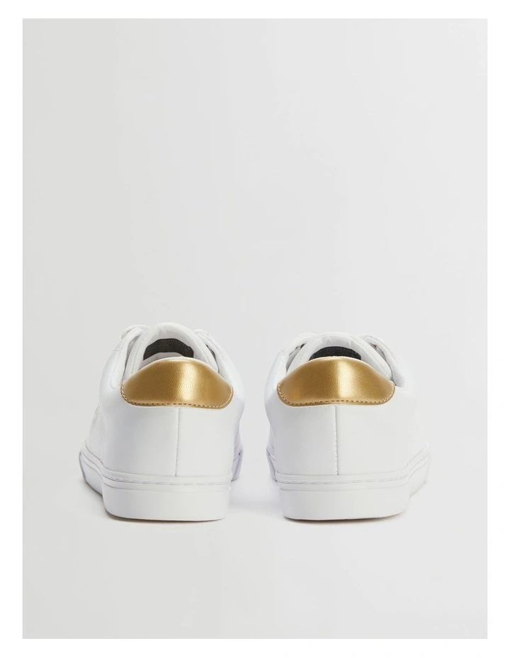Metallic Gold Circular Logo Trainers in White image 4