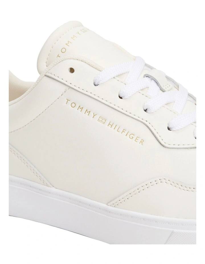 Leather Embossed Cupsole Trainers in Ivory image 4