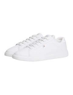 Lightweight Leather Cupsole Court Sneakers in White