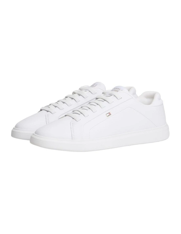 Lightweight Leather Cupsole Court Sneakers in White image 1