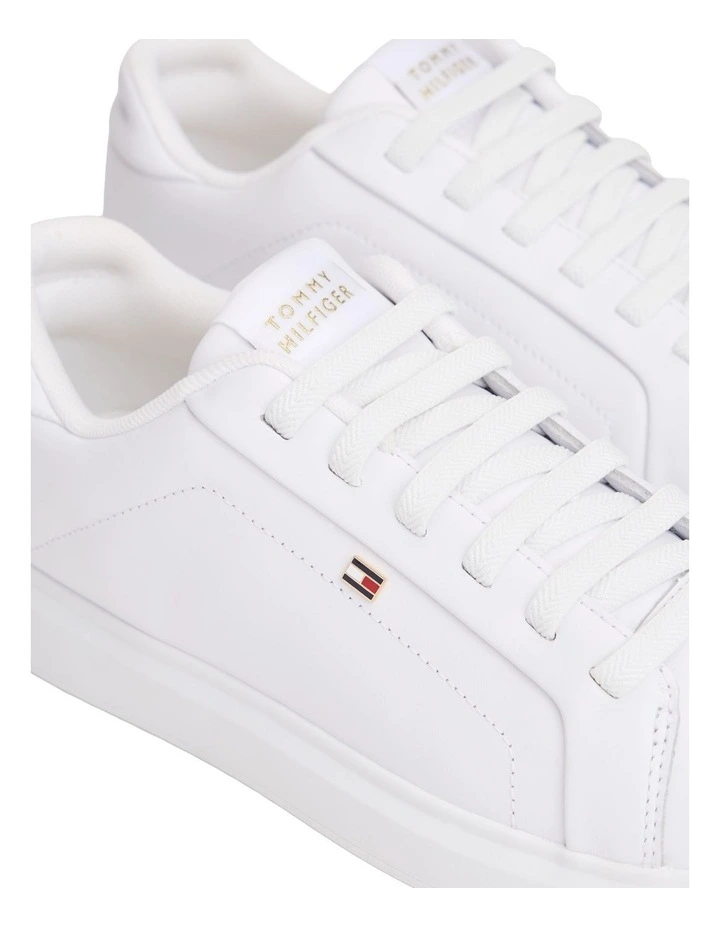 Lightweight Leather Cupsole Court Sneakers in White image 2