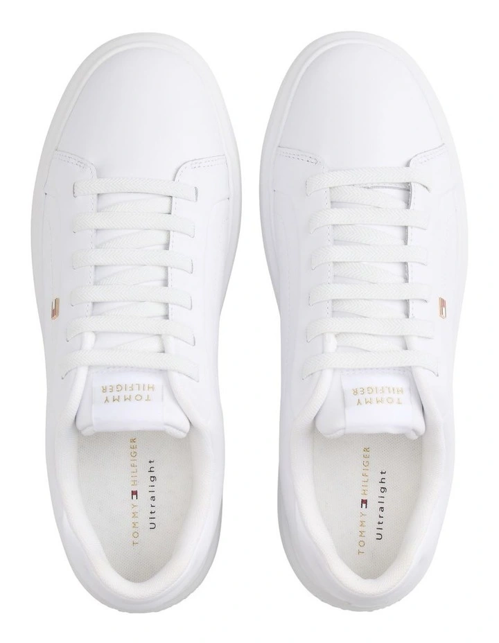 Lightweight Leather Cupsole Court Sneakers in White image 5