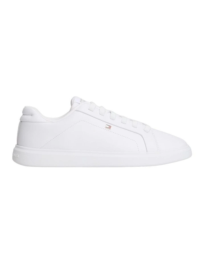 Lightweight Leather Cupsole Court Sneakers in White image 7