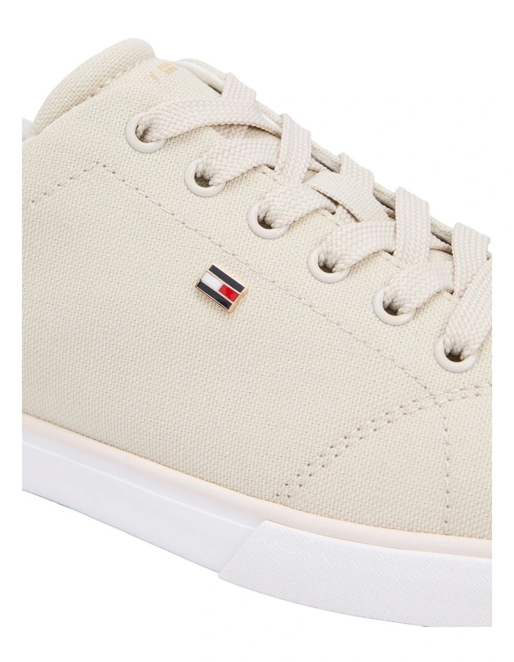 Low Profile Canvas Lace-Up Trainer Sneakers in Beige image 2