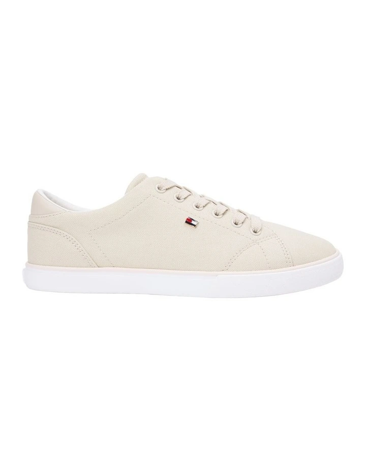 Low Profile Canvas Lace-Up Trainer Sneakers in Beige image 4