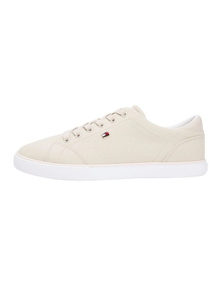 Low Profile Canvas Lace-Up Trainer Sneakers in Beige image 5