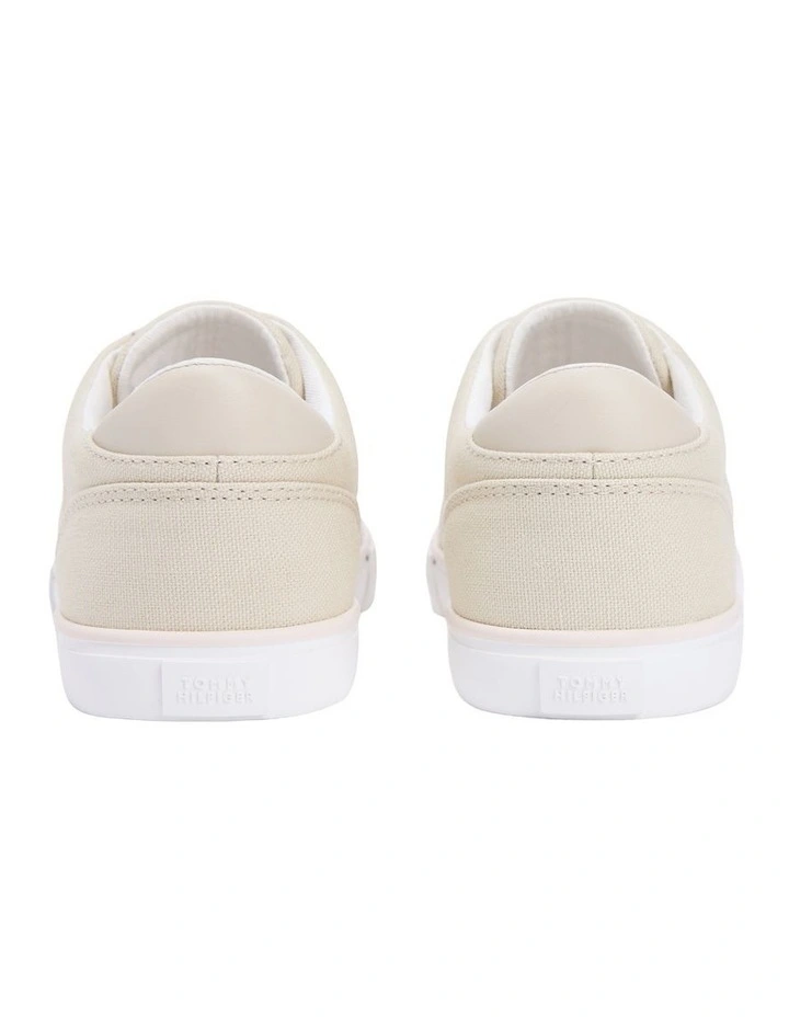 Low Profile Canvas Lace-Up Trainer Sneakers in Beige image 6