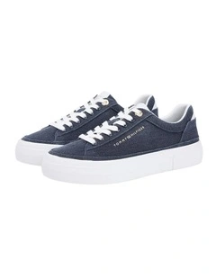 Washed Canvas Platform Trainers in Navy