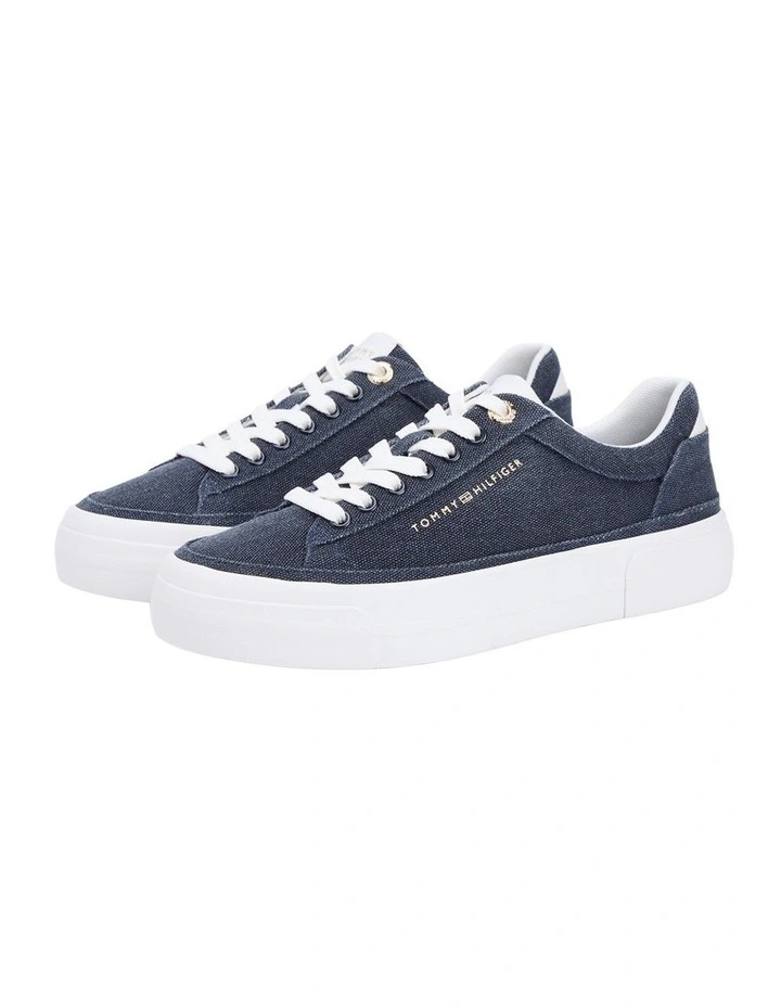Washed Canvas Platform Trainers in Navy image 1