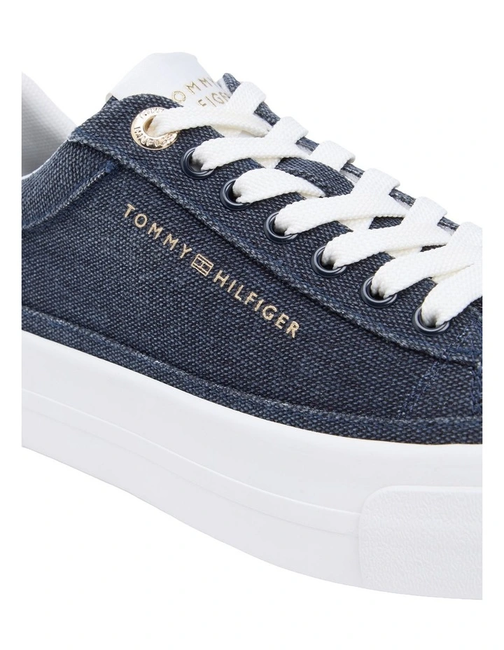 Washed Canvas Platform Trainers in Navy image 2