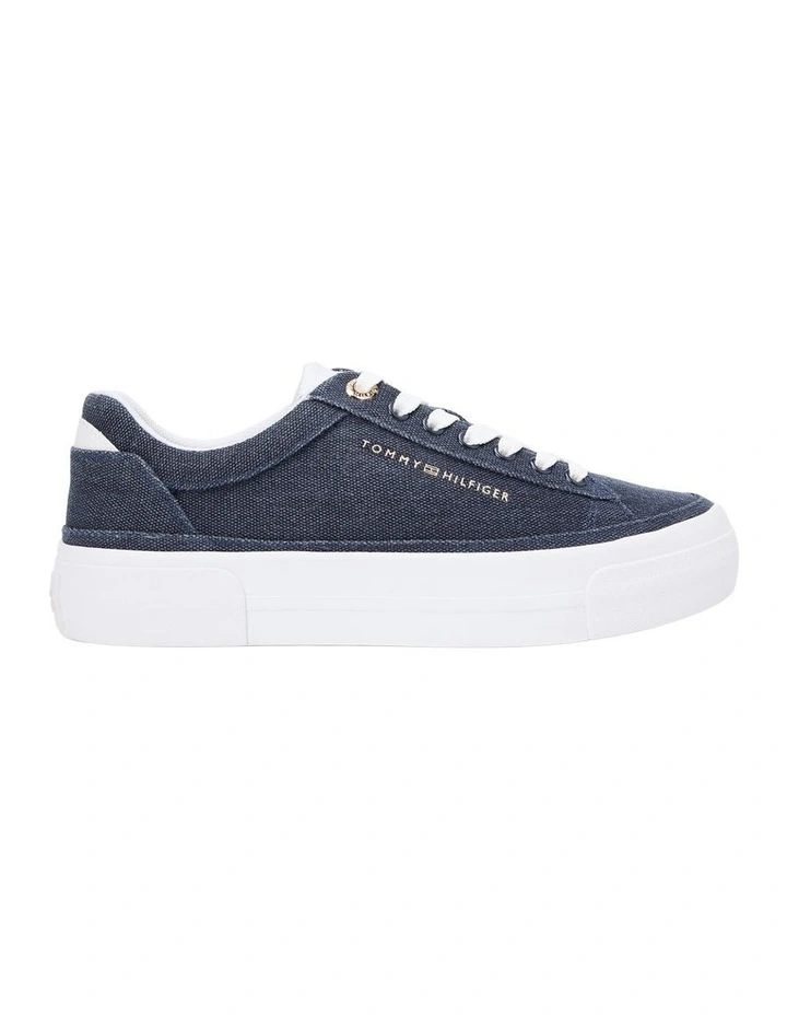 Washed Canvas Platform Trainers in Navy image 3