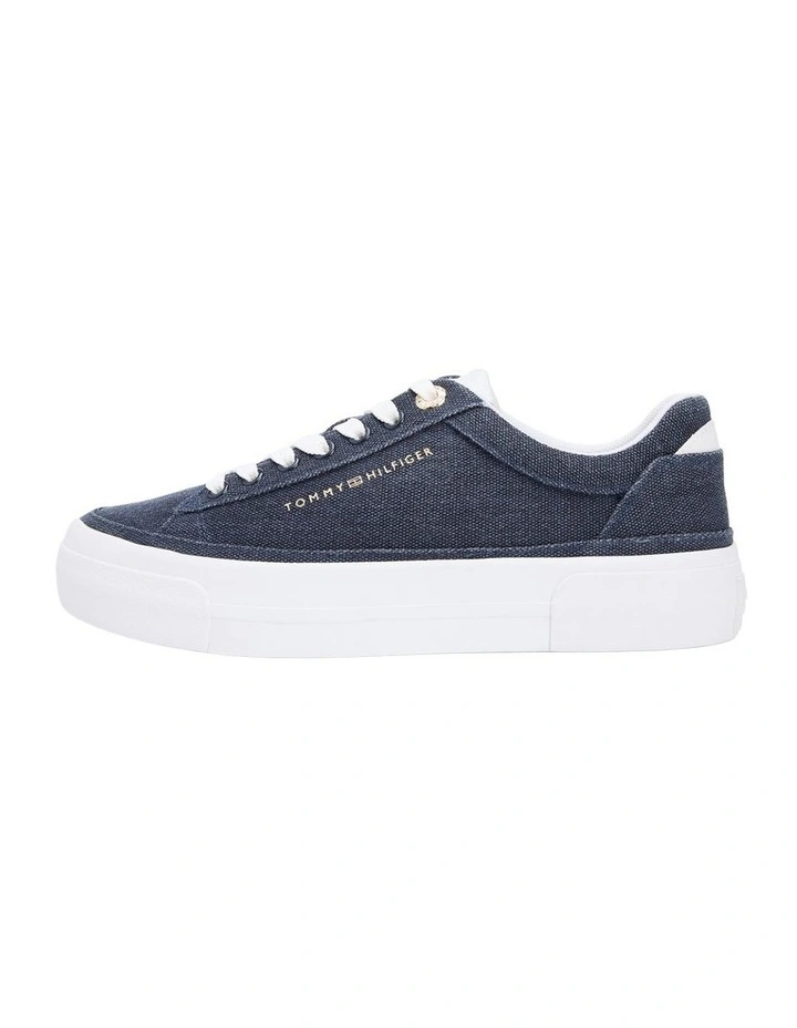 Washed Canvas Platform Trainers in Navy image 4