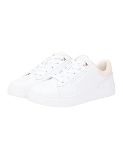 Leather Embossed Logo Cupsole Sneakers in White