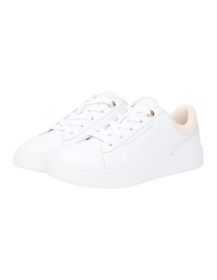 Leather Embossed Logo Cupsole Sneakers in White image 1