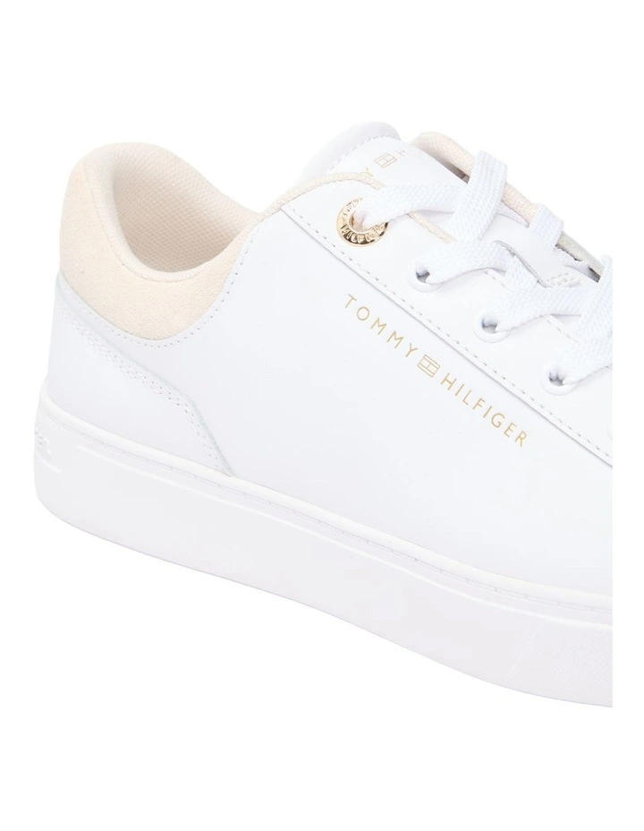 Leather Embossed Logo Cupsole Sneakers in White image 2
