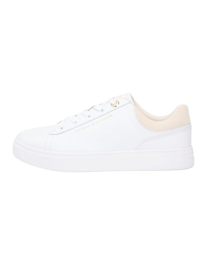 Leather Embossed Logo Cupsole Sneakers in White image 4