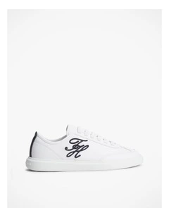 Logo Lightweight Leather Court Trainers in White