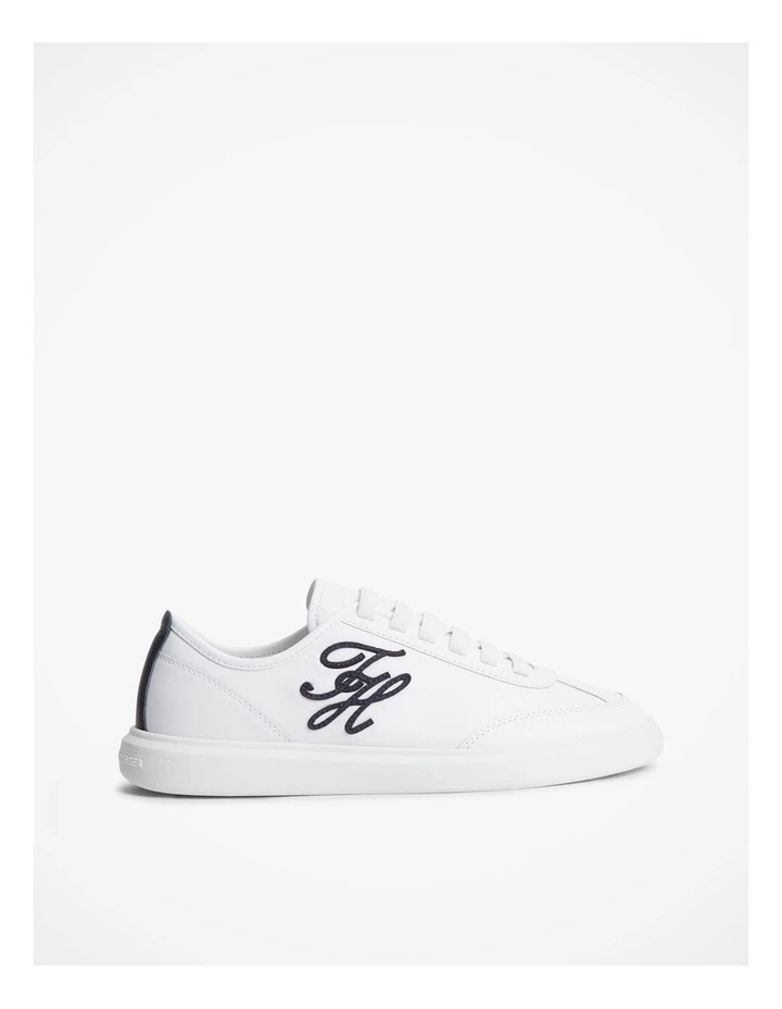 Logo Lightweight Leather Court Trainers in White image 1