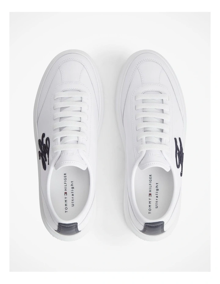 Logo Lightweight Leather Court Trainers in White image 2