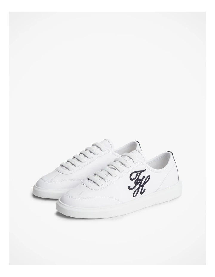 Logo Lightweight Leather Court Trainers in White image 3