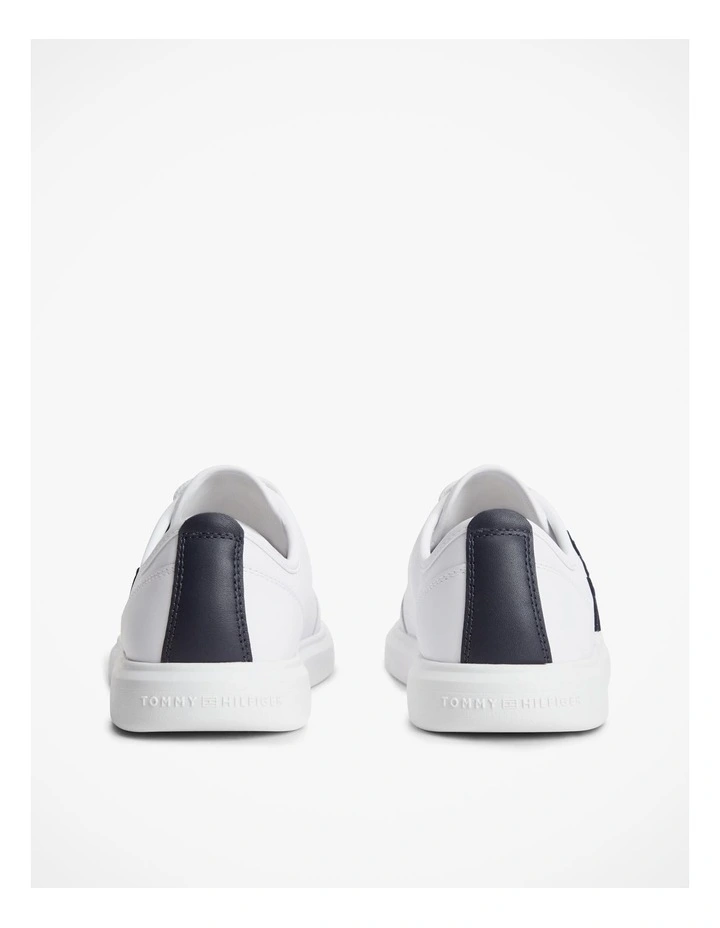Logo Lightweight Leather Court Trainers in White image 4