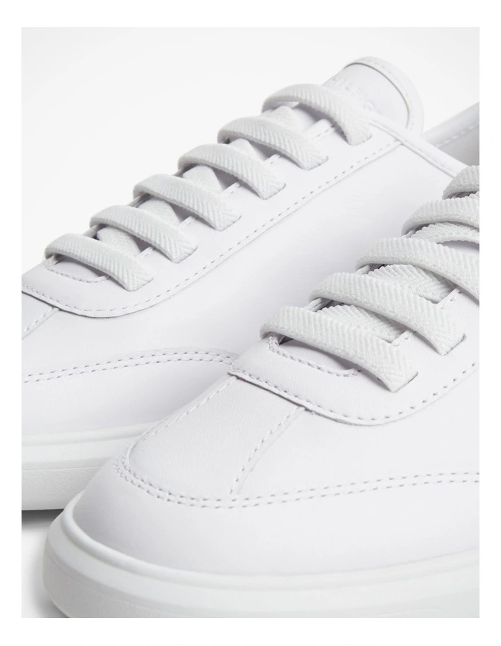 Logo Lightweight Leather Court Trainers in White image 6