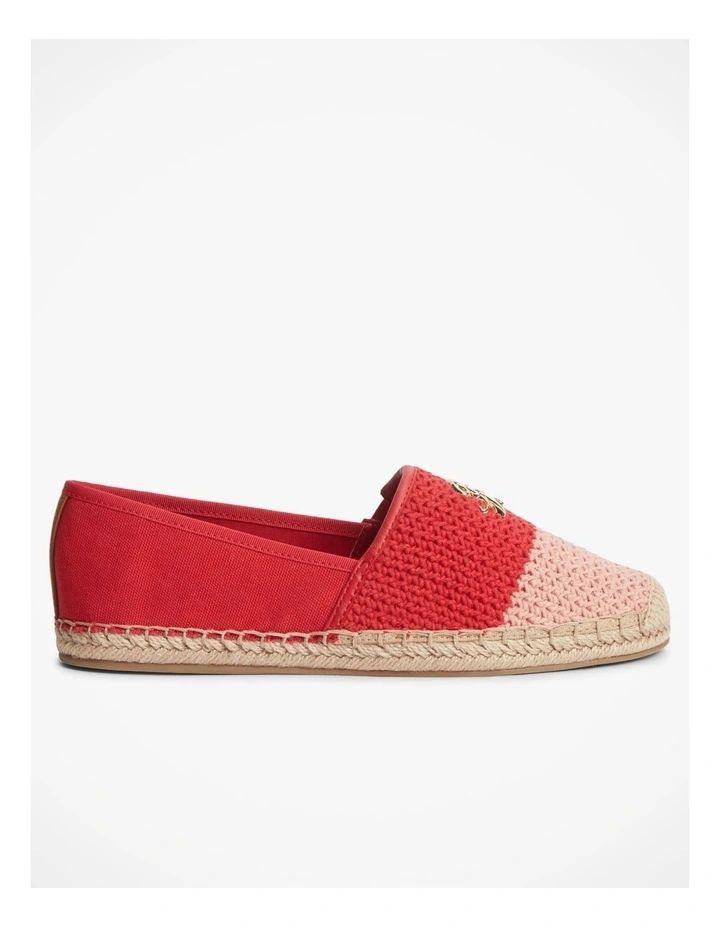 Logo Plaque Colour-Blocked Woven Espadrilles in Red image 1