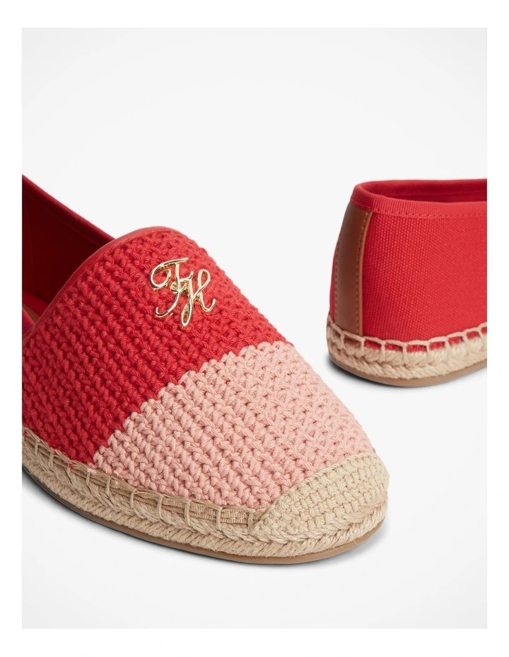 Logo Plaque Colour-Blocked Woven Espadrilles in Red image 2