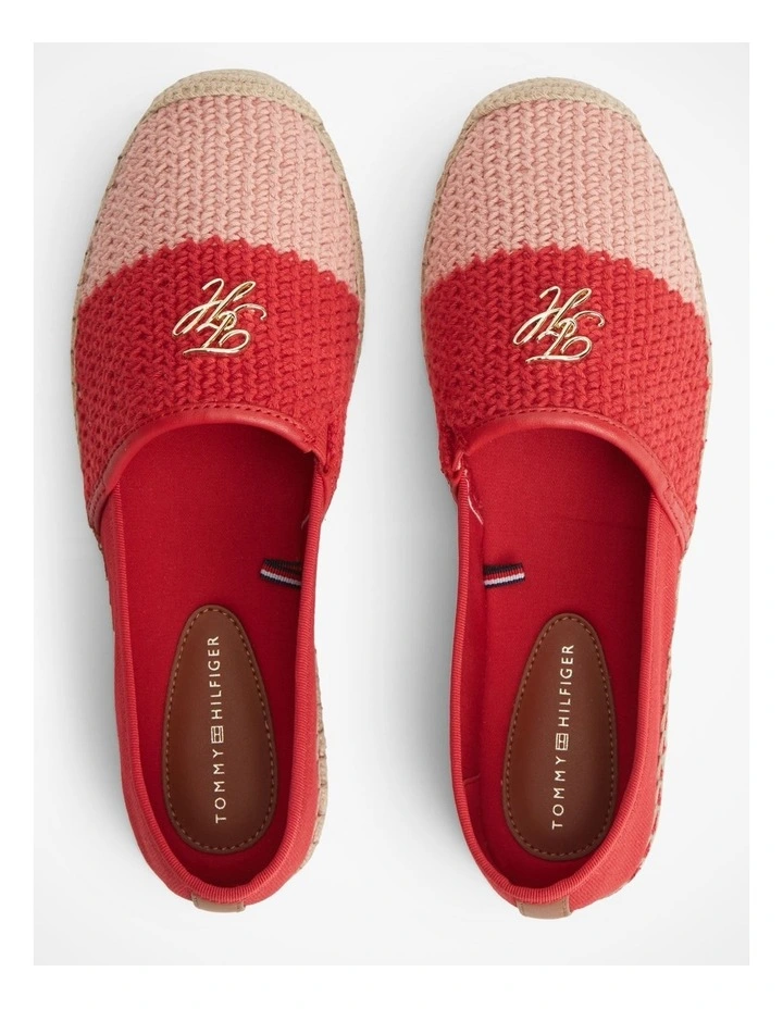 Logo Plaque Colour-Blocked Woven Espadrilles in Red image 3