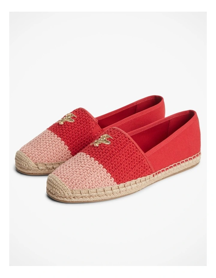 Logo Plaque Colour-Blocked Woven Espadrilles in Red image 4