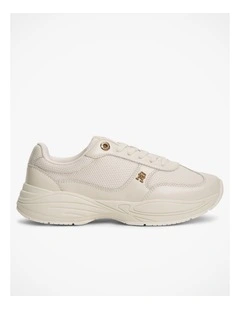 TH Monogram Mixed Texture Leather Trainers in Cream