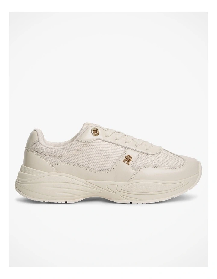 TH Monogram Mixed Texture Leather Trainers in Cream image 1