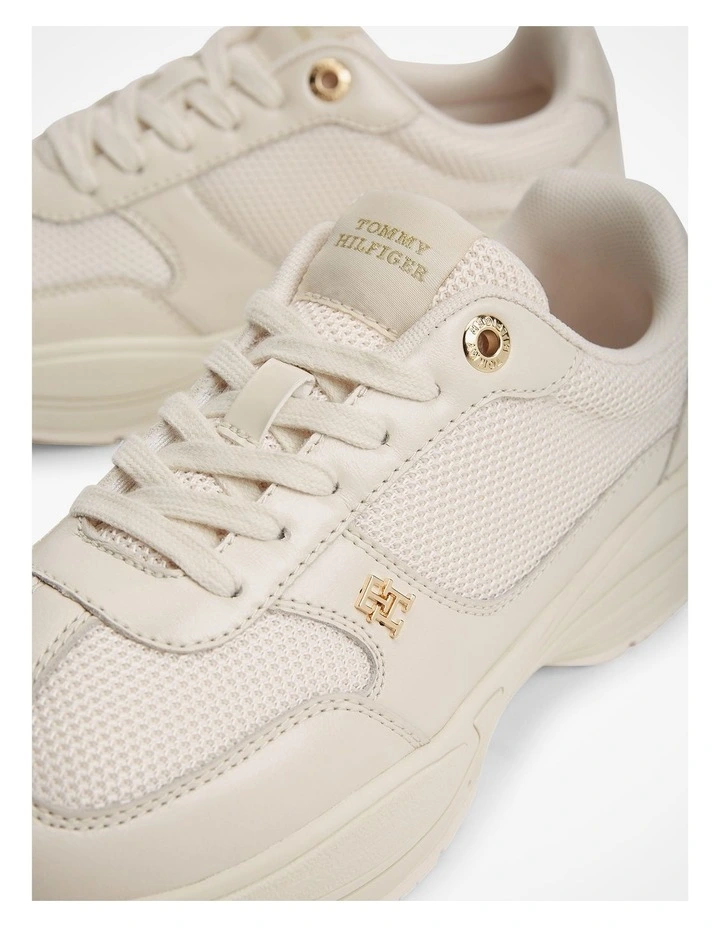 TH Monogram Mixed Texture Leather Trainers in Cream image 2