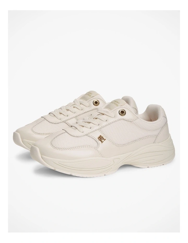 TH Monogram Mixed Texture Leather Trainers in Cream image 5