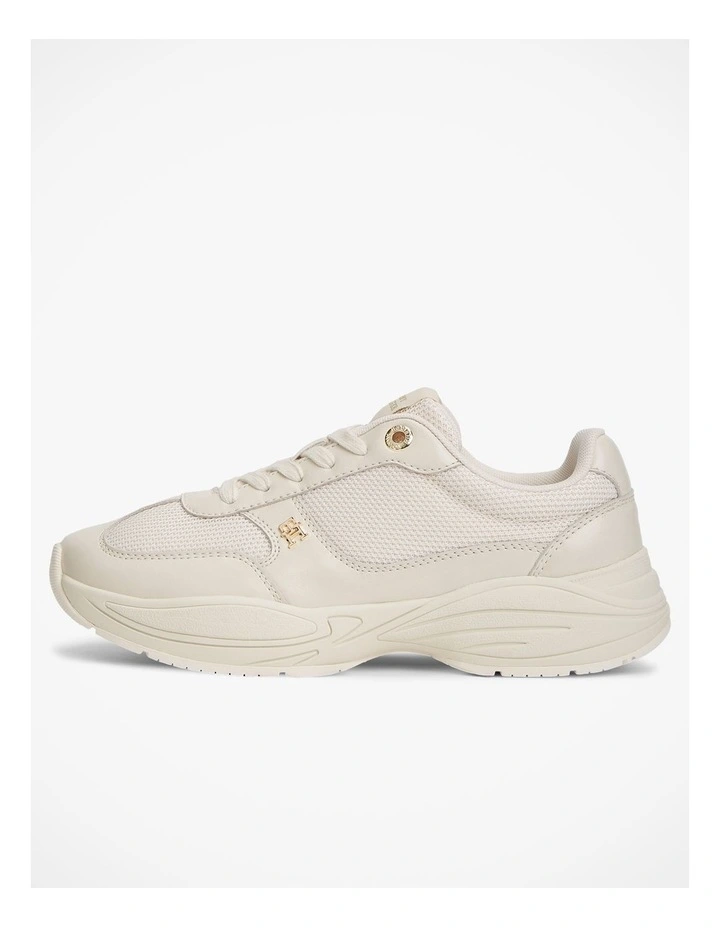 TH Monogram Mixed Texture Leather Trainers in Cream image 6