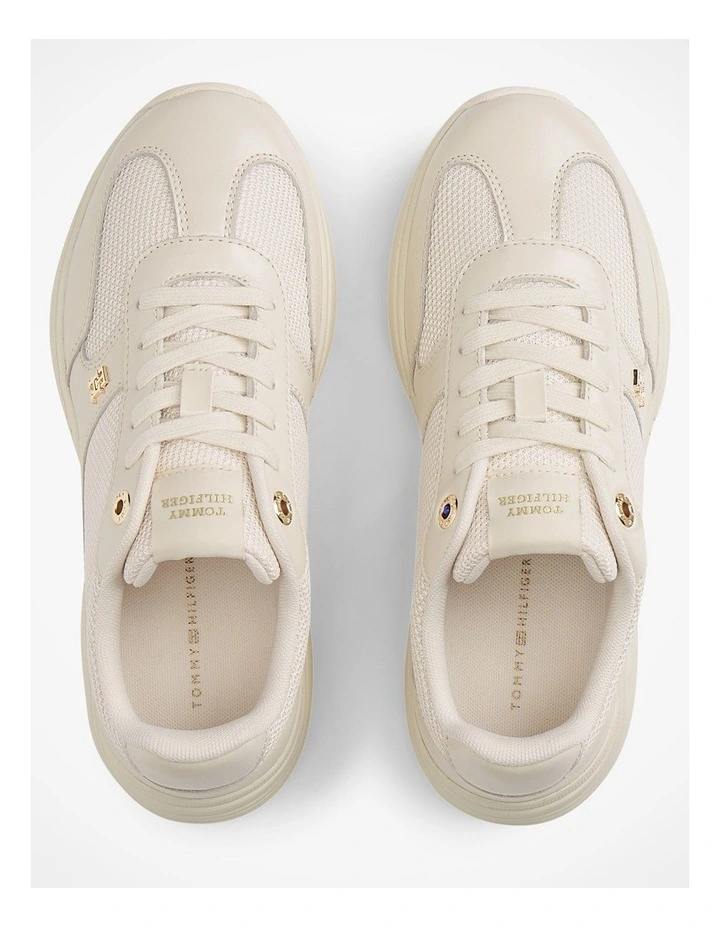 TH Monogram Mixed Texture Leather Trainers in Cream image 7