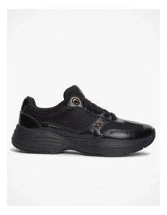 TH Monogram Mixed Texture Leather Trainers in Black