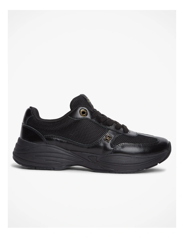TH Monogram Mixed Texture Leather Trainers in Black image 1