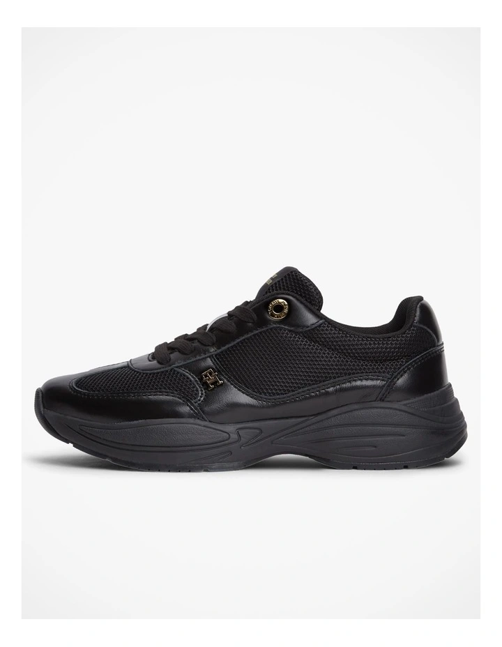 TH Monogram Mixed Texture Leather Trainers in Black image 4
